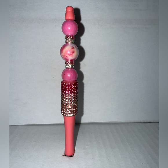 Hand Crafted Other - Hand Crafted Beaded Pen-pink & silver rhinestones w/ solid and marble resin bead